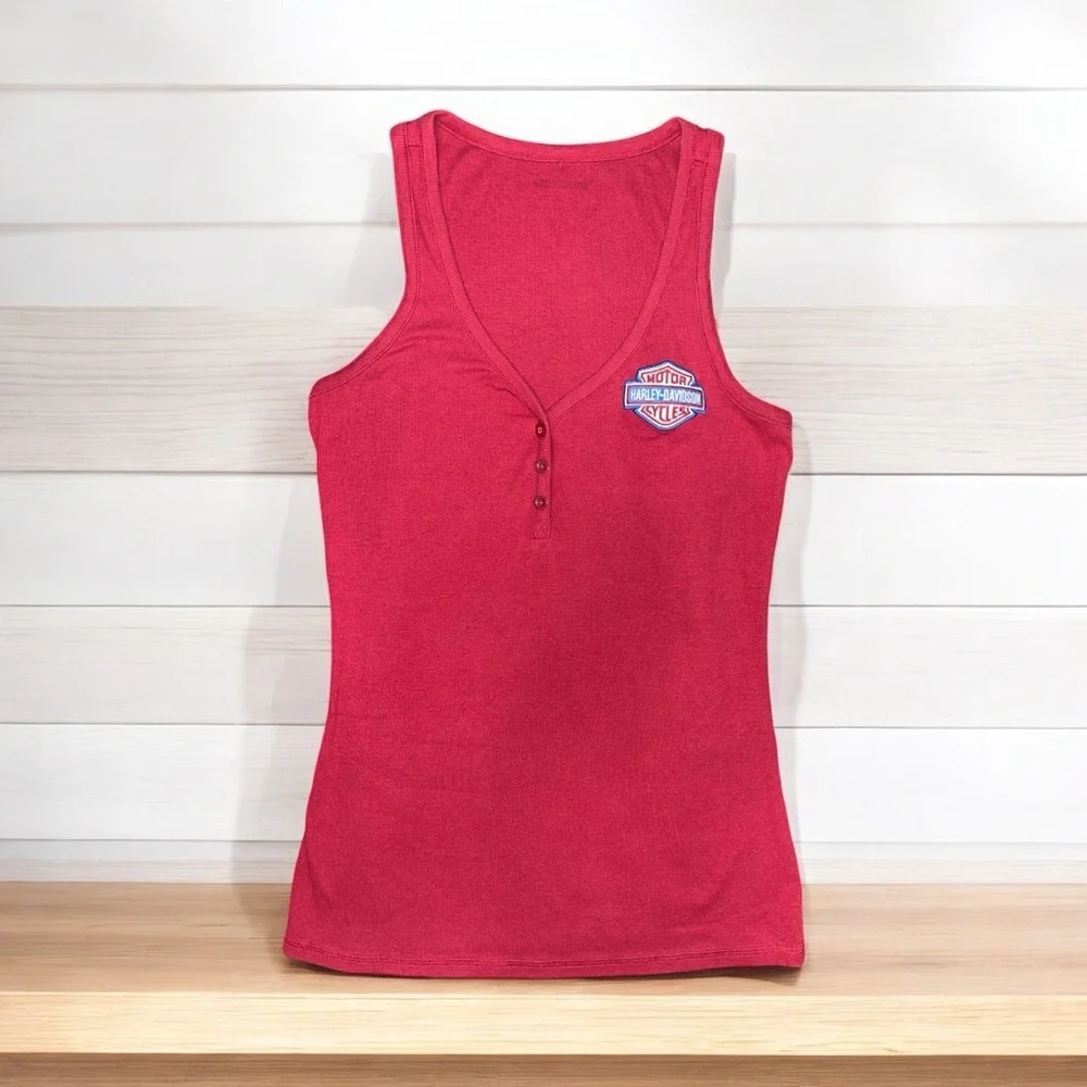 Harley-Davidson Red Fitted Buttoned Tank Top - Picture 2 of 10